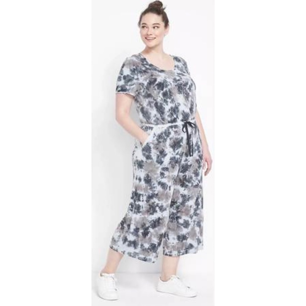 LIVI Lane Bryant Wide Leg Jumpsuit Cropped Tie Dye Tie Waist Pockets